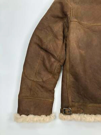 Pre-owned Polo Ralph Lauren Women's Real Shearling Fur Brown Leather Bomber Jacket