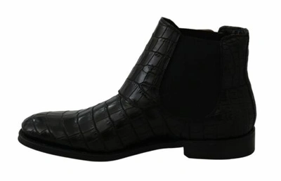 Pre-owned Dolce & Gabbana Dolce&gabbana Men Black Brogue Boots Leather Crocodile Skin Casual Dress Booties