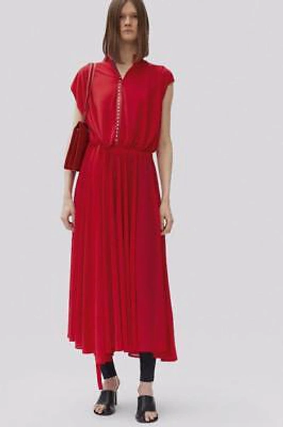 Pre-owned Celine Red Dress Crepe Viscose Jersey Studded Neck 38 Fall17 Phoebe Auth $2700