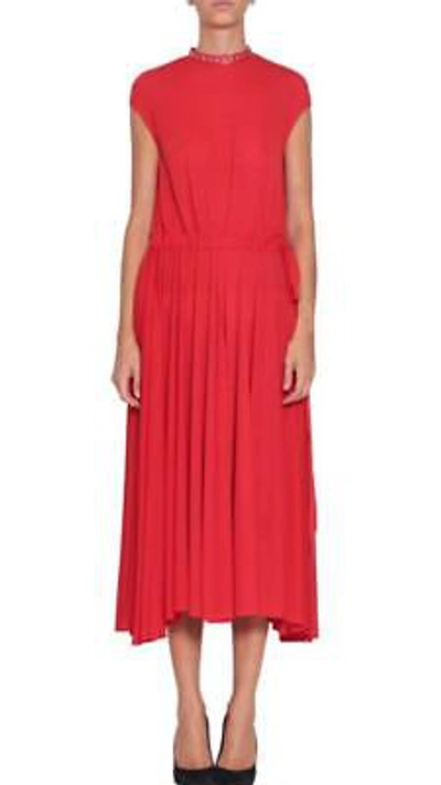 Pre-owned Celine Red Dress Crepe Viscose Jersey Studded Neck 38 Fall17 Phoebe Auth $2700