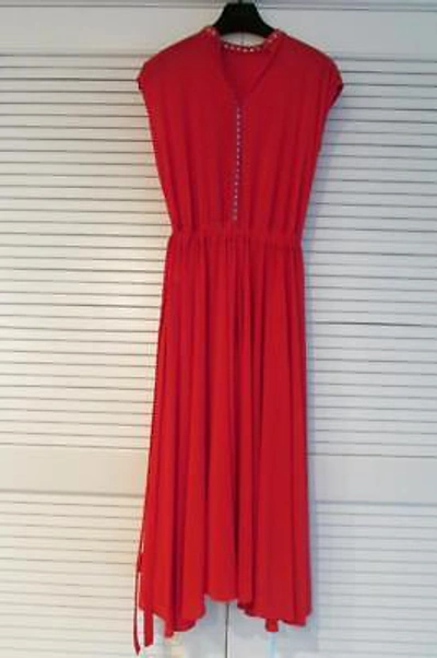 Pre-owned Celine Red Dress Crepe Viscose Jersey Studded Neck 38 Fall17 Phoebe Auth $2700