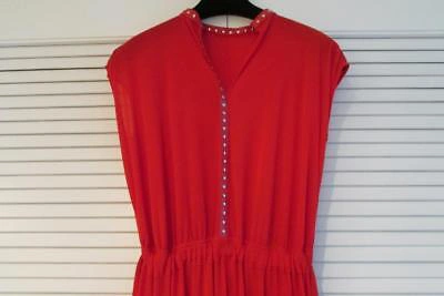 CELINE Pre-owned Red Dress Crepe Viscose Jersey Studded Neck 38 Fall17 Phoebe Auth $2700