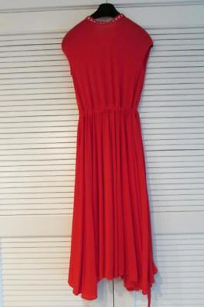 Pre-owned Celine Red Dress Crepe Viscose Jersey Studded Neck 38 Fall17 Phoebe Auth $2700