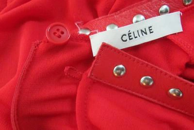 Pre-owned Celine Red Dress Crepe Viscose Jersey Studded Neck 38 Fall17 Phoebe Auth $2700