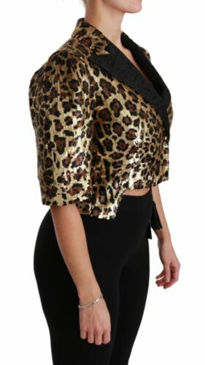 Pre-owned Dolce & Gabbana Dolce&gabbana Women Brown Gold Blazer Pvc Leopard Print Cropped Exclusive Jacket