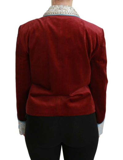 Pre-owned Dolce & Gabbana Jacket Blazer Red Velvet Baroque Crystal It44 /us10/ L Rrp $7000