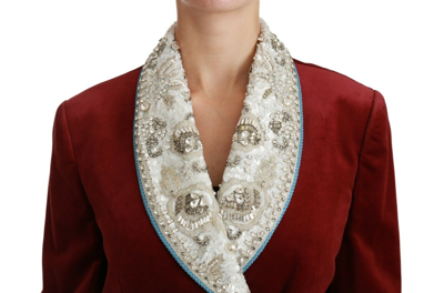 Pre-owned Dolce & Gabbana Jacket Blazer Red Velvet Baroque Crystal It44 /us10/ L Rrp $7000