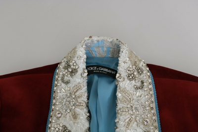 Pre-owned Dolce & Gabbana Jacket Blazer Red Velvet Baroque Crystal It44 /us10/ L Rrp $7000