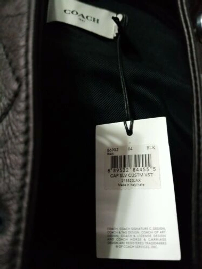 Pre-owned Coach Black Leather Cap Slv Custom Vest 215523jax Bottle Cap Floral Feather...