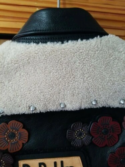 Pre-owned Coach Black Leather Cap Slv Custom Vest 215523jax Bottle Cap Floral Feather...