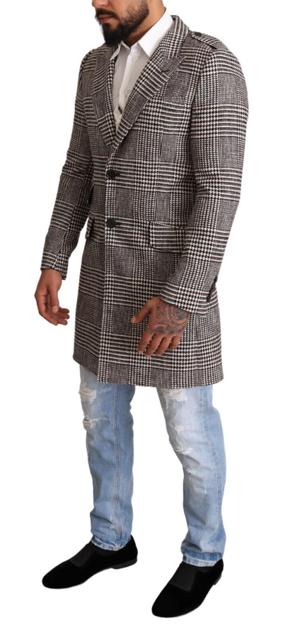 Pre-owned Dolce & Gabbana Jacket Gray Check Plaid Long Trench Coat It54/ Us44/xl Rrp $2400
