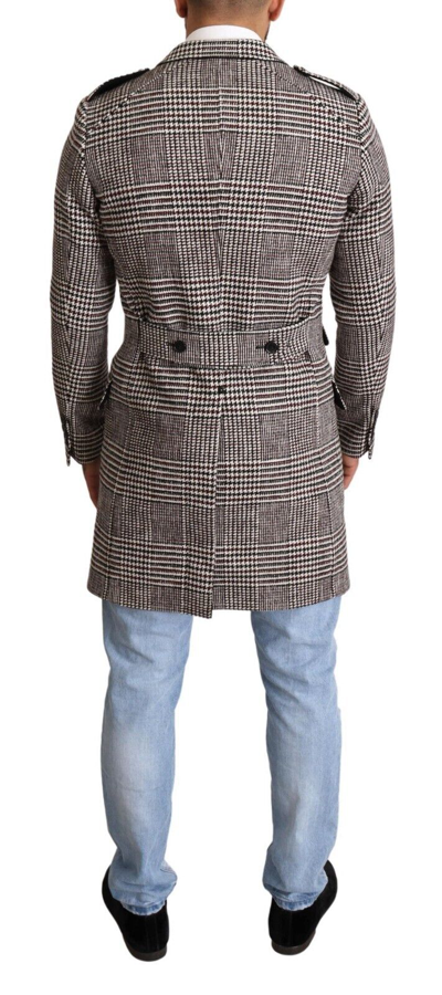 Pre-owned Dolce & Gabbana Jacket Gray Check Plaid Long Trench Coat It54/ Us44/xl Rrp $2400