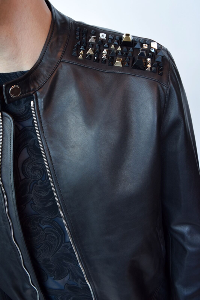 Pre-owned Versace Collection Leather Blouson In Black