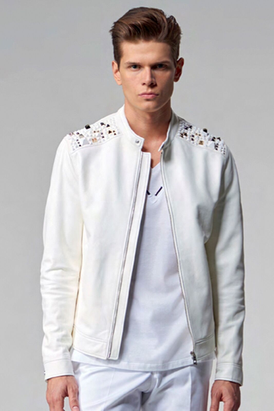 Pre-owned Versace Collection Leather Blouson In White