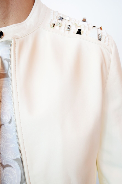 Pre-owned Versace Collection Leather Blouson In White