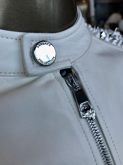 Pre-owned Versace Collection Leather Blouson In White