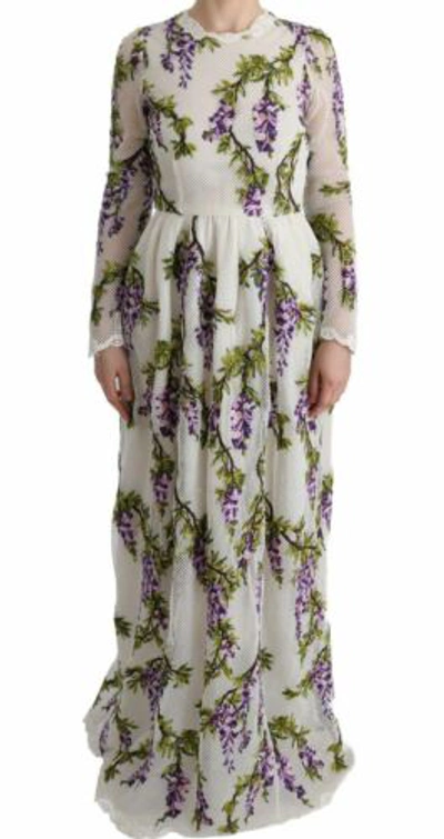 Pre-owned Dolce & Gabbana Dolce&gabbana Women White Dress Cotton Floral A-line Maxi Bodycon Wrap Sz It 40