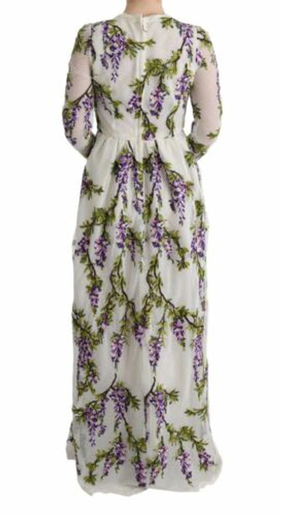 Pre-owned Dolce & Gabbana Dolce&gabbana Women White Dress Cotton Floral A-line Maxi Bodycon Wrap Sz It 40