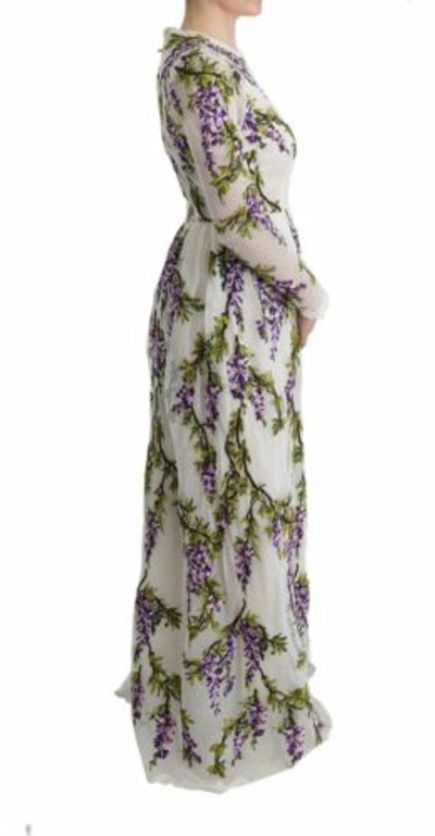 Pre-owned Dolce & Gabbana Dolce&gabbana Women White Dress Cotton Floral A-line Maxi Bodycon Wrap Sz It 40