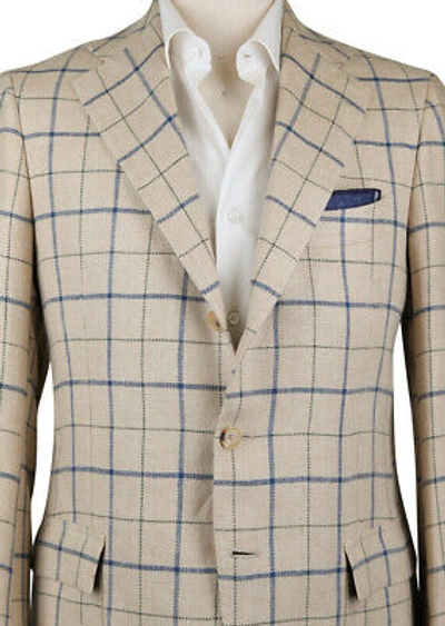 Pre-owned Cesare Attolini $4800  Beige Window Pane Sportcoat - 40/50 - (ca95703127)