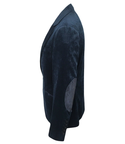 Pre-owned Billionaire Couture Men's Blue Cotton Herringbone Pattern Jacket Regular Fit