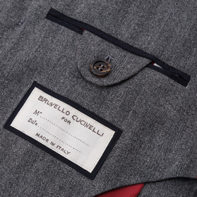 Pre-owned Brunello Cucinelli Gray Herringbone Mid-weight Cashmere Sport Coat 40r (eu 50)