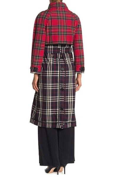 Pre-owned Burberry London Womens Long Plaid Check Trench Coat Us 6 S Navy Red $2490