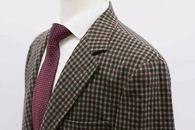 Pre-owned Brunello Cucinelli Nwt$4995  Men Cashmerewool Gingham Print Sportcoat50/40us A191 In Gray