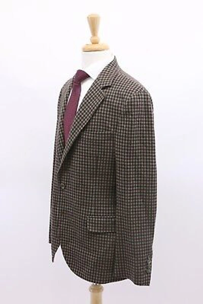 Pre-owned Brunello Cucinelli Nwt$4995  Men Cashmerewool Gingham Print Sportcoat50/40us A191 In Gray