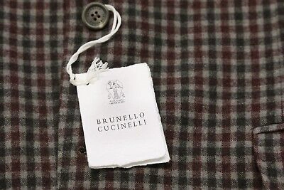 Pre-owned Brunello Cucinelli Nwt$4995  Men Cashmerewool Gingham Print Sportcoat50/40us A191 In Gray