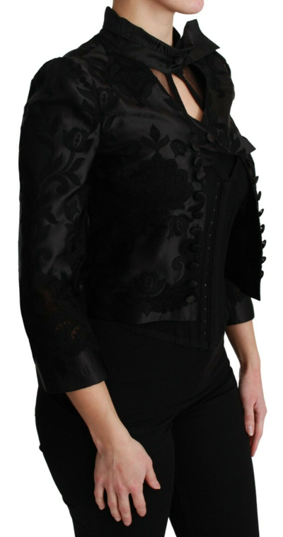 Pre-owned Dolce & Gabbana Jacket Silk Black Floral Jacquard Blazer It38 / Us4/xs Rrp $4300
