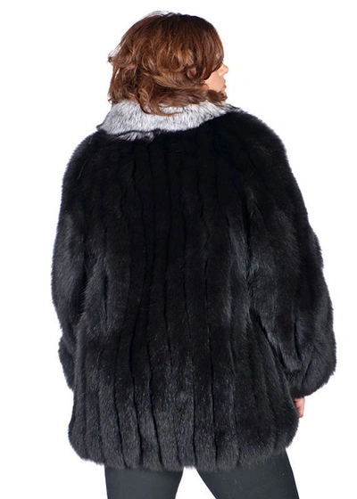 Pre-owned Madison Ave Mall Black Real Fox Fur Jacket Plus Size Genuine Natural Silver Fox Shawl Collar - 29
