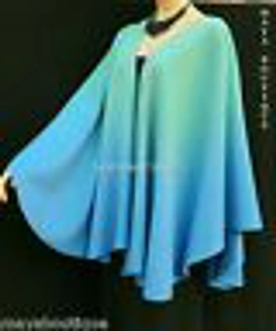 Pre-owned Maya Matazaro Cashmere Cape Ruana Wrap Hand Dyed Light Blue & Misty Jade Ombre  In Ombres Hand Dyed Light Blue & Misty Jade