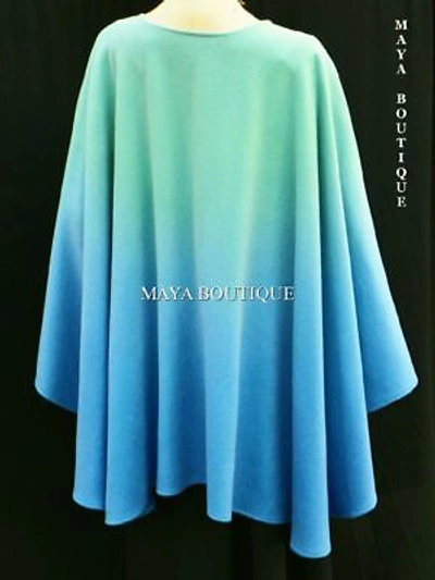 Pre-owned Maya Matazaro Cashmere Cape Ruana Wrap Hand Dyed Light Blue & Misty Jade Ombre  In Ombres Hand Dyed Light Blue & Misty Jade