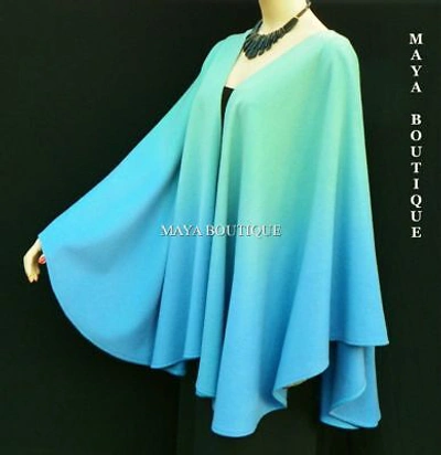 Pre-owned Maya Matazaro Cashmere Cape Ruana Wrap Hand Dyed Light Blue & Misty Jade Ombre  In Ombres Hand Dyed Light Blue & Misty Jade