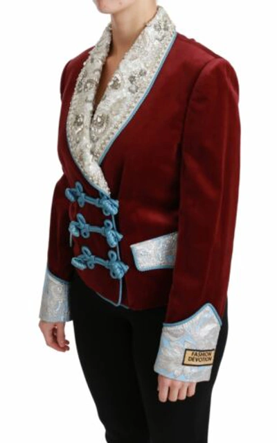 Pre-owned Dolce & Gabbana Dolce&gabbana Women Red Blazer Cotton Blend Baroque Embellished Fashion Jacket