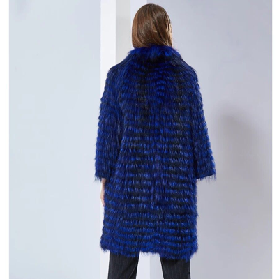Pre-owned Luxor Leathers And Furs Striped Genuine Fox Fur Coat Jacket Parka In Royal Blue Luxor Leathers & Furs