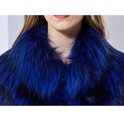 Pre-owned Luxor Leathers And Furs Striped Genuine Fox Fur Coat Jacket Parka In Royal Blue Luxor Leathers & Furs