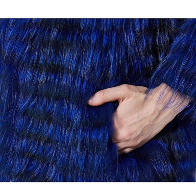 Pre-owned Luxor Leathers And Furs Striped Genuine Fox Fur Coat Jacket Parka In Royal Blue Luxor Leathers & Furs