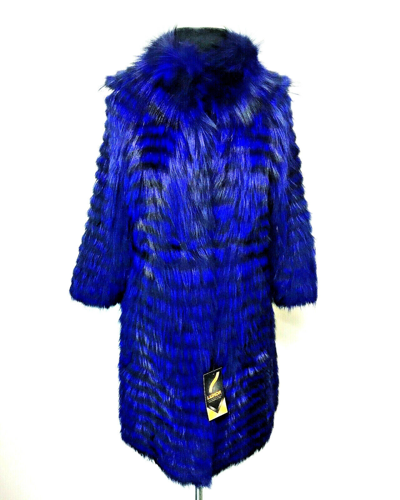 Pre-owned Luxor Leathers And Furs Striped Genuine Fox Fur Coat Jacket Parka In Royal Blue Luxor Leathers & Furs