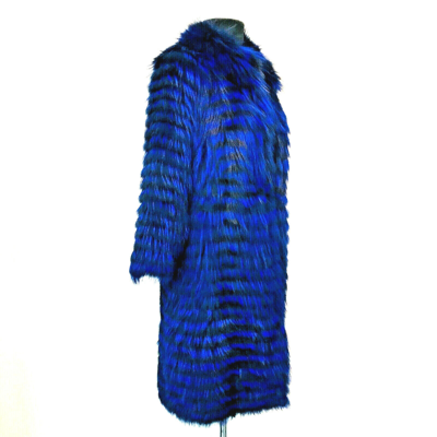Pre-owned Luxor Leathers And Furs Striped Genuine Fox Fur Coat Jacket Parka In Royal Blue Luxor Leathers & Furs