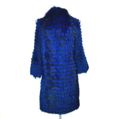Pre-owned Luxor Leathers And Furs Striped Genuine Fox Fur Coat Jacket Parka In Royal Blue Luxor Leathers & Furs