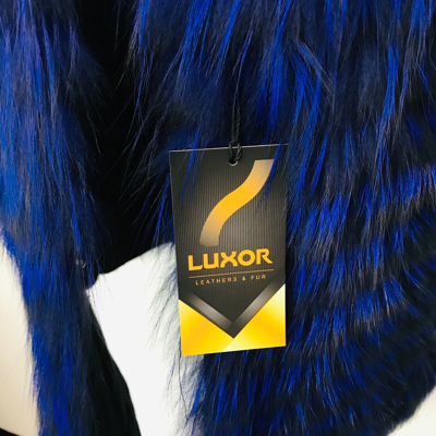 Pre-owned Luxor Leathers And Furs Striped Genuine Fox Fur Coat Jacket Parka In Royal Blue Luxor Leathers & Furs