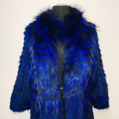 Pre-owned Luxor Leathers And Furs Striped Genuine Fox Fur Coat Jacket Parka In Royal Blue Luxor Leathers & Furs