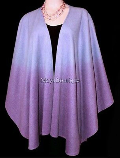 Pre-owned Maya Matazaro Cashmere Cape Ruana Wrap Ombres Hand Dyed Lilac & Amethyst  In Purple Hand Dye