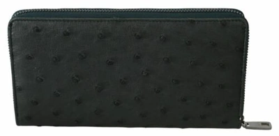 Pre-owned Dolce & Gabbana Dolce&gabbana Men Green Continental Wallet Ostrich Leather Pockets Casual Clutch