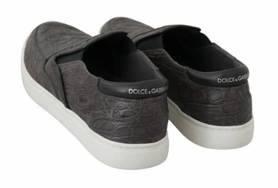Pre-owned Dolce & Gabbana Dolce&gabbana Men Dark Gray Loafers Leather Lizard Crocodile Skin Dress Shoes