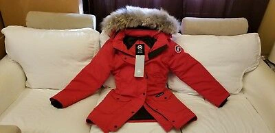 Pre-owned Canada Goose Brand Latest Grey Label Red  Trillium Small Arctic Parka Jacket In Sunfire Red