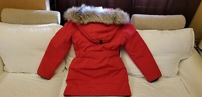 Pre-owned Canada Goose Brand Latest Grey Label Red  Trillium Small Arctic Parka Jacket In Sunfire Red