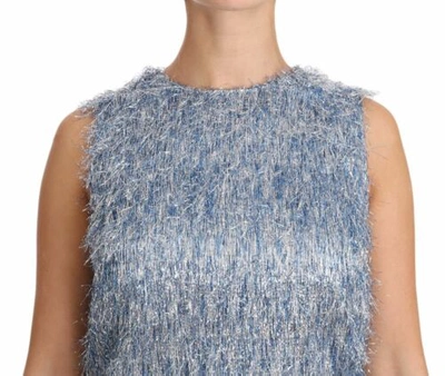 Pre-owned Dolce & Gabbana Dolce&gabbana Women Light Blue Dress Polyester Fringe Trapeze Shift Bodycon